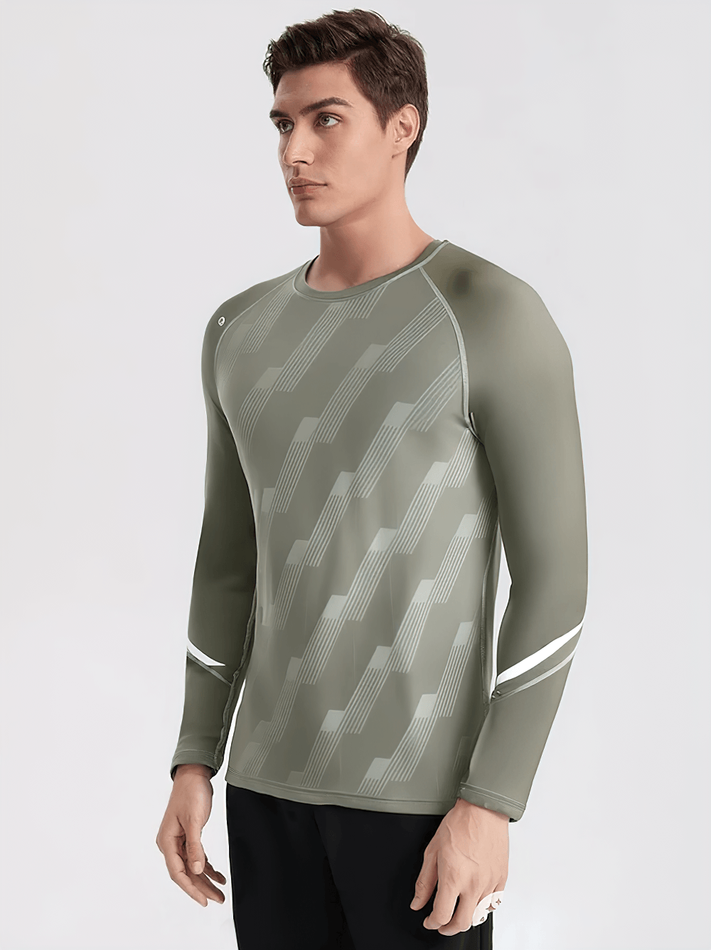 Athletic Geometric Print Workout Top for Gym - SF4741 on a male model showcasing its sleek design.