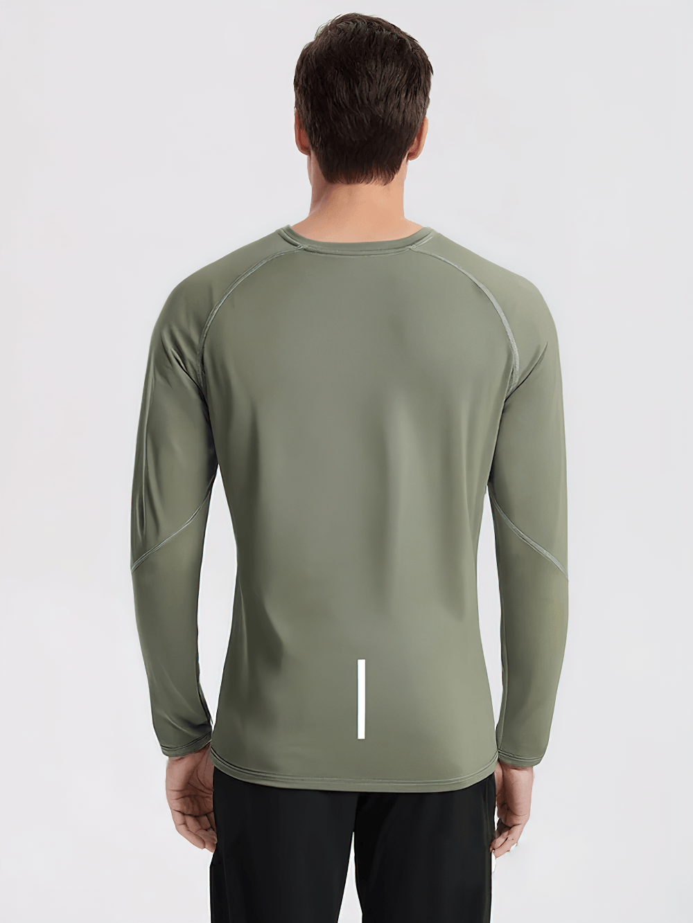Athletic Geometric Print Workout Top for Gym - SF4741 in olive green, back view, showcasing fit and design.