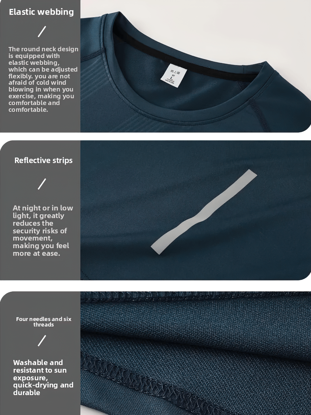Athletic Geometric Print Workout Top for Gym - SF4741 showcasing elastic webbing and reflective strips for comfort and safety.