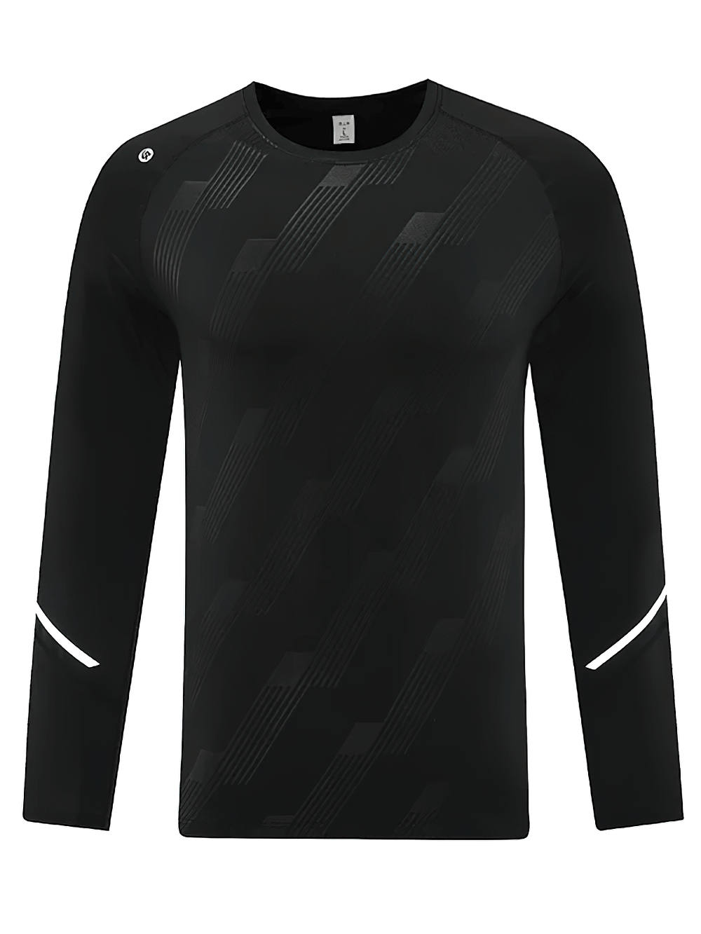 Athletic Geometric Print Workout Top for Gym - SF4741 in sleek black with long sleeves and reflective accents.