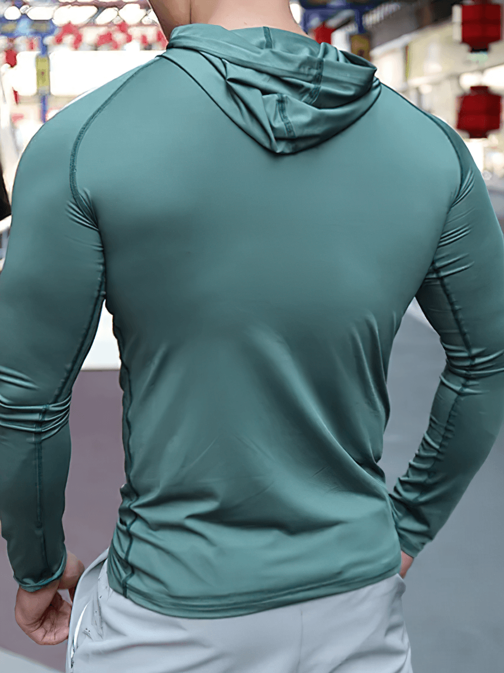 Athletic Hooded Training Top with Stripe Sleeves - SF4590 back view, perfect for gym, running, and activewear.