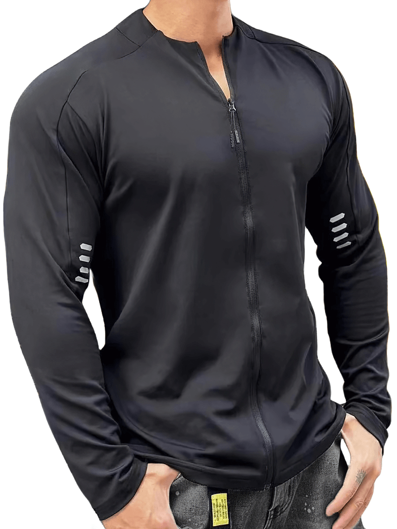 Athletic long sleeves zip-up running jacket SF1936 for men, made from lightweight cotton with a zipper closure. Ideal for runners.