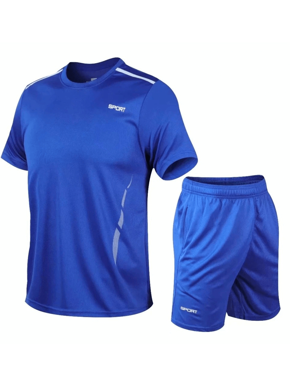 Blue athletic O-neck sportswear set for men SF2017, featuring breathable polyester perfect for running, gym, and outdoor activities.