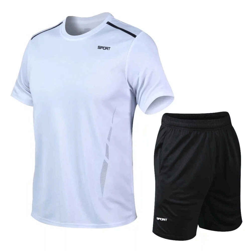 Athletic O-Neck Sportswear Set for Men SF2017 - Breathable polyester running gear ideal for bodybuilding, fitness, and football.