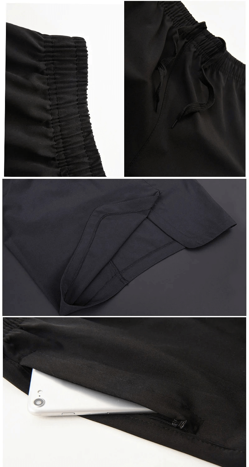 Men's athletic wear set SF2032 detail shots showcasing breathable polyester spandex fabric, O-neck collar, and snug design for fitness.