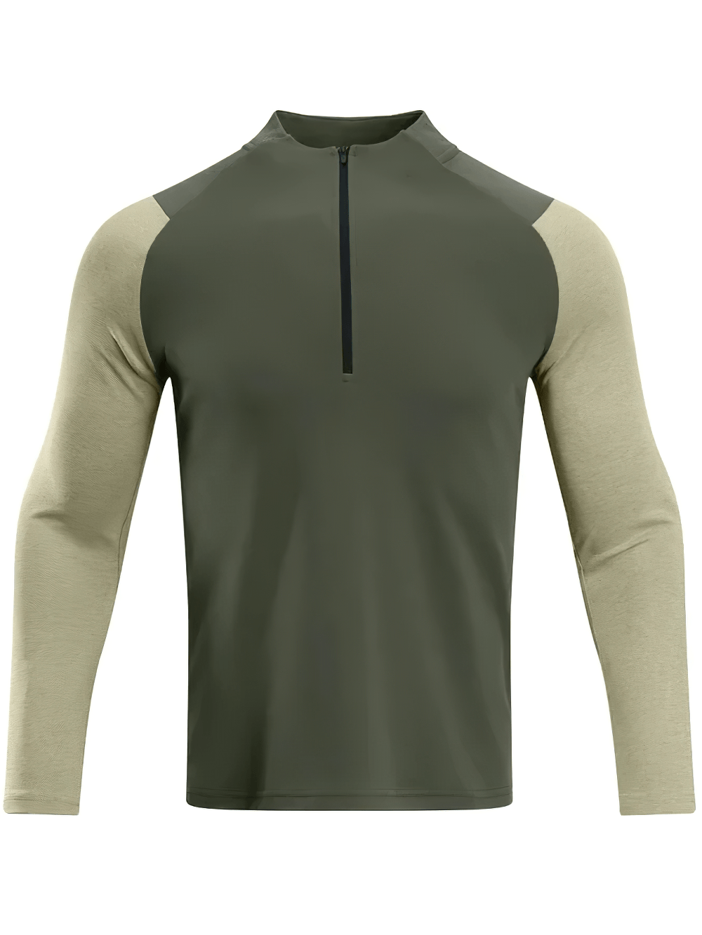 Athletic Raglan Long-Sleeved Training Top for Men - SF4580 in green and beige with quarter-zip neckline and long sleeves.