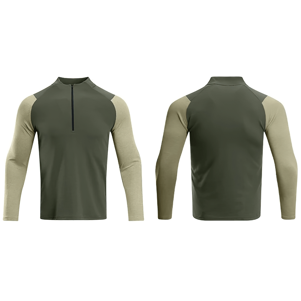 Athletic Raglan Long-Sleeved Training Top for Men - SF4580 in green and tan, perfect for workouts and running routines.