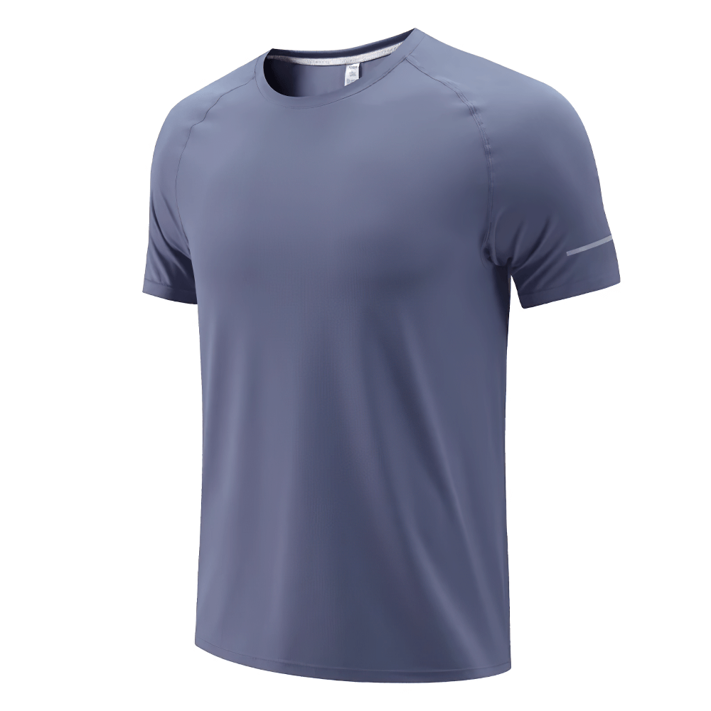 Men's quick-dry athletic T-shirt, short sleeve, O-neck, ideal for gym and outdoor, lightweight polyester in solid pattern, sleek fit.