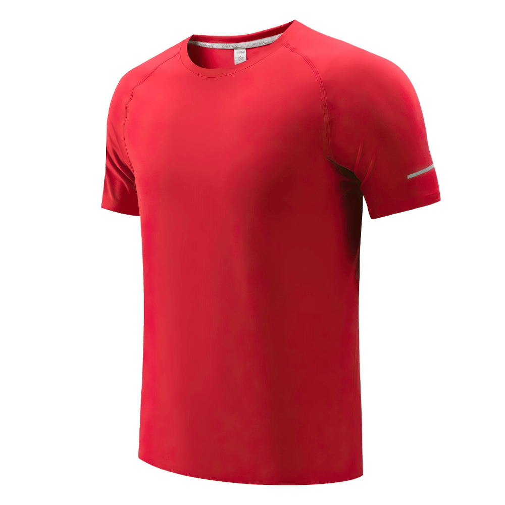 Red quick dry athletic T-shirt with short sleeves and O-neck design for men, ideal for gym and outdoor activities, model SF2545.