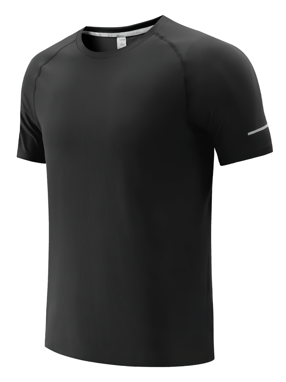 Black men's athletic quick-dry training T-shirt with short sleeves, ideal for gym and outdoor activities. Lightweight polyester fabric.