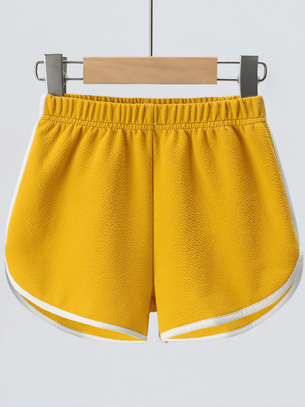 Athletic Shorts With Elastic Waist and Side Trim - SF3732 in yellow with stylish design displayed on hanger.