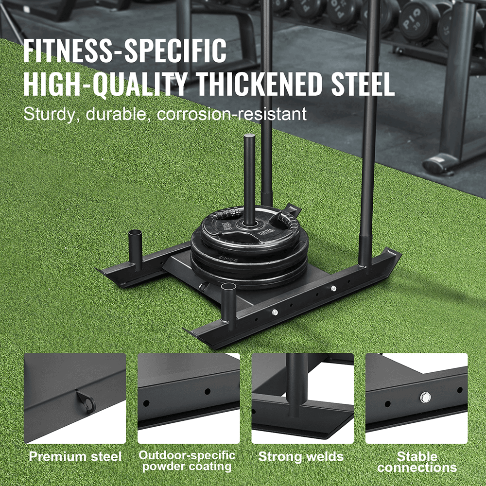 Athletic Speed Training Sled made of high-quality steel with weight plates, ideal for enhancing speed and strength.