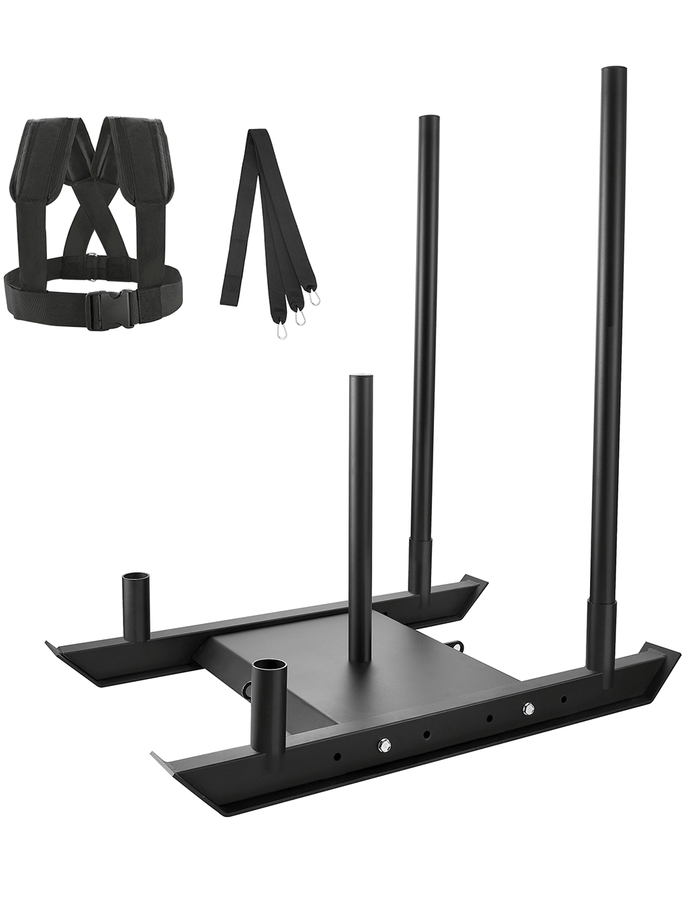 Steel workout sled and harness set for speed training and strength building - ideal for athletes and fitness enthusiasts.