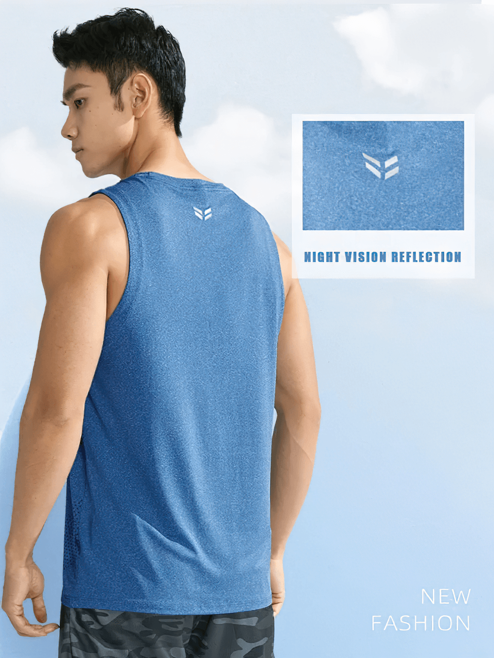 Man wearing Athletic Tank Top with Reflective Logo - SF4109 for night visibility and comfort in workouts.