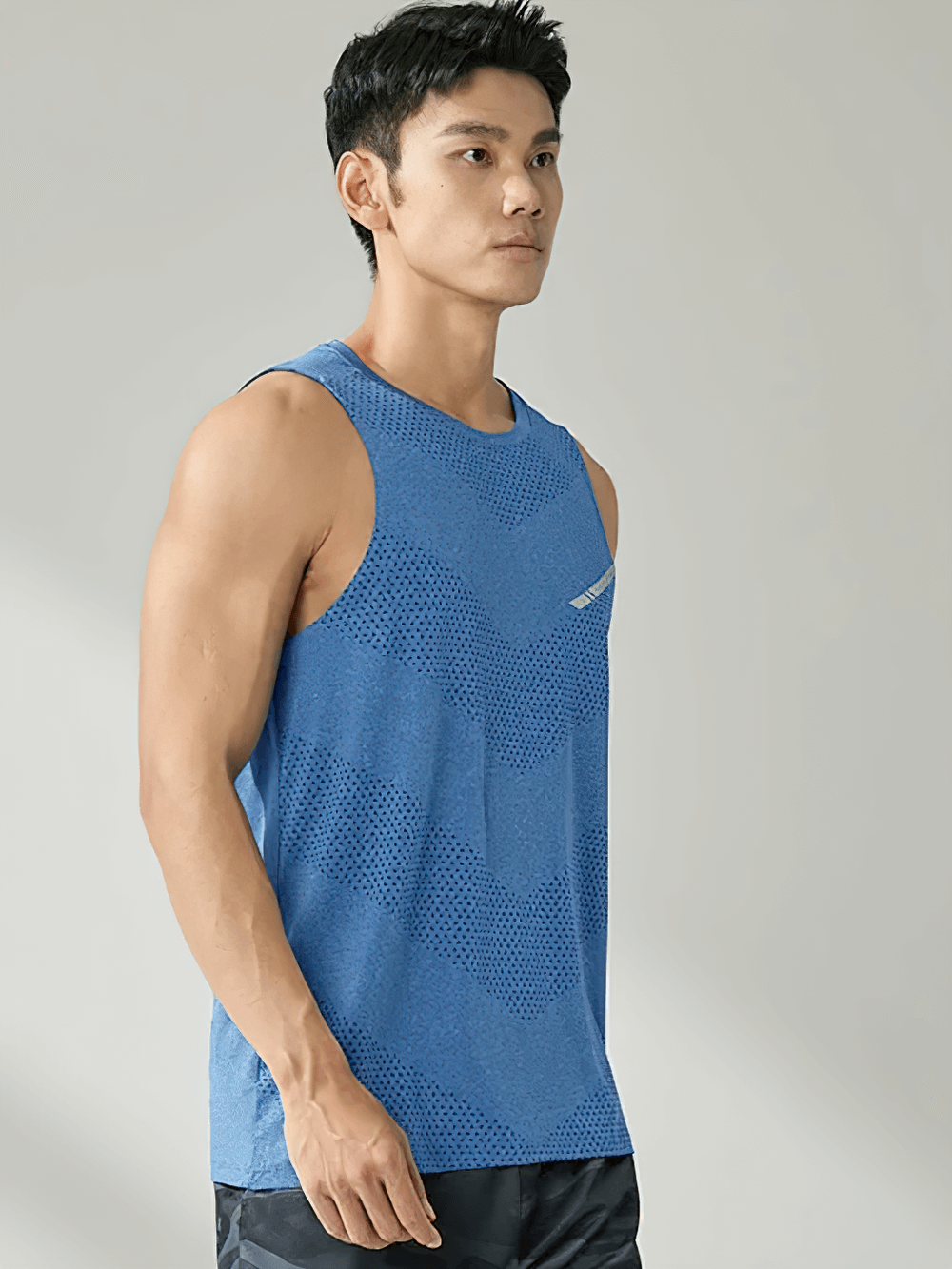 Athletic Tank Top with Reflective Logo - SF4109 in blue, perfect for gym workouts with breathable fabric and night visibility.