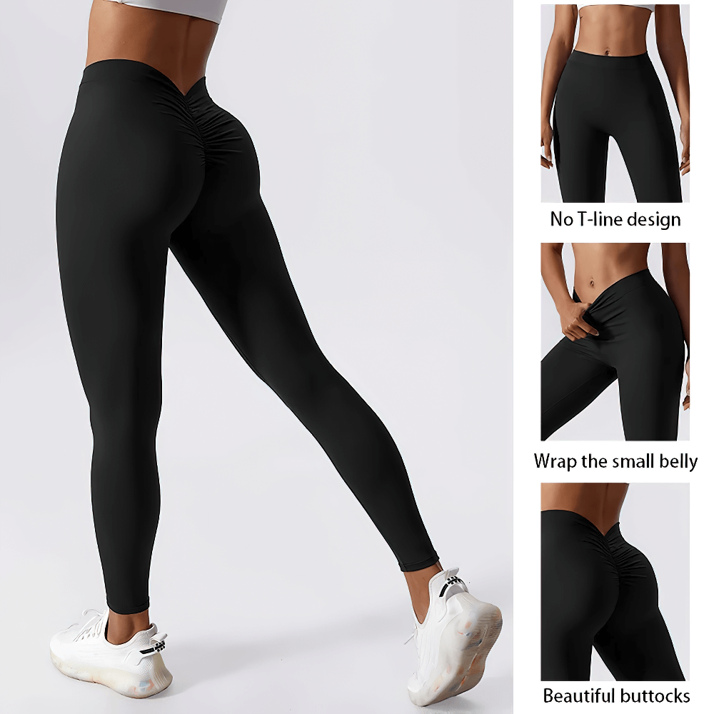 Back V-Waist Hip Lift Yoga Leggings for Women - SF4006 showcasing ruched seam and sleek design.