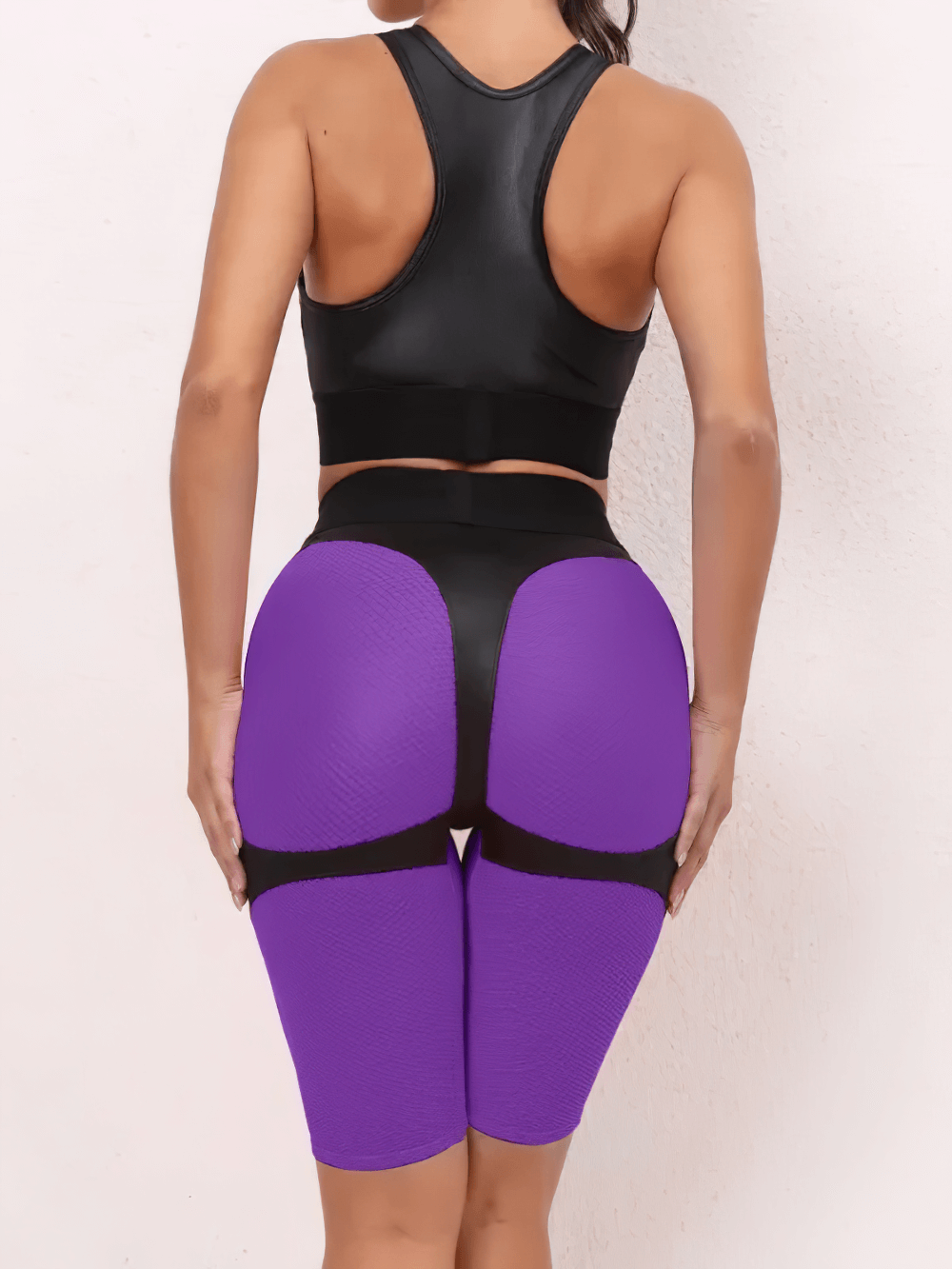 Alt Tag: Backless Racerback Bra and High Waist Gym Shorts - SF4335 back view seamless quick-dry racerback bra with high-waist shorts