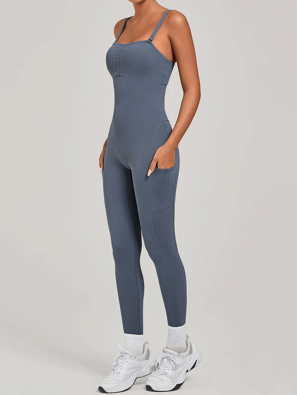 Backless Yoga Jumpsuit with Pockets and Halter - SF4261, seamless one-piece for gym, pilates with soft stretch fabric and sleek fit.
