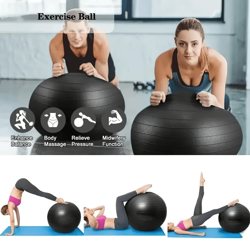 Women using balance balls for yoga and Pilates, ideal for home fitness, pregnancy exercises, and rehabilitation. Strengthen core and stability.