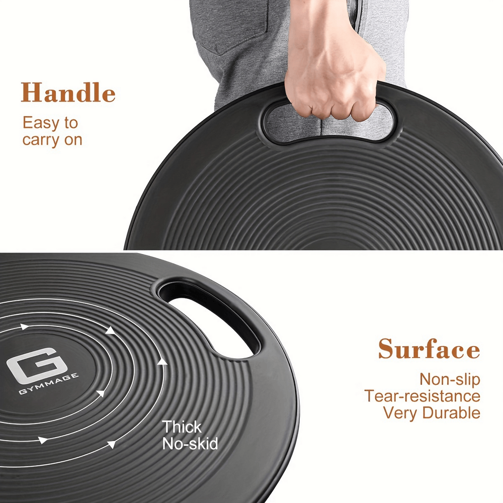 Exercise balance board with handle, featuring non-slip, tear-resistant surface. Perfect for core training and physical therapy.