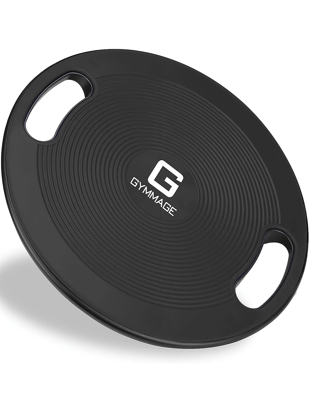 Black balance board with handles for core stability training, ideal for physical therapy and home workouts.