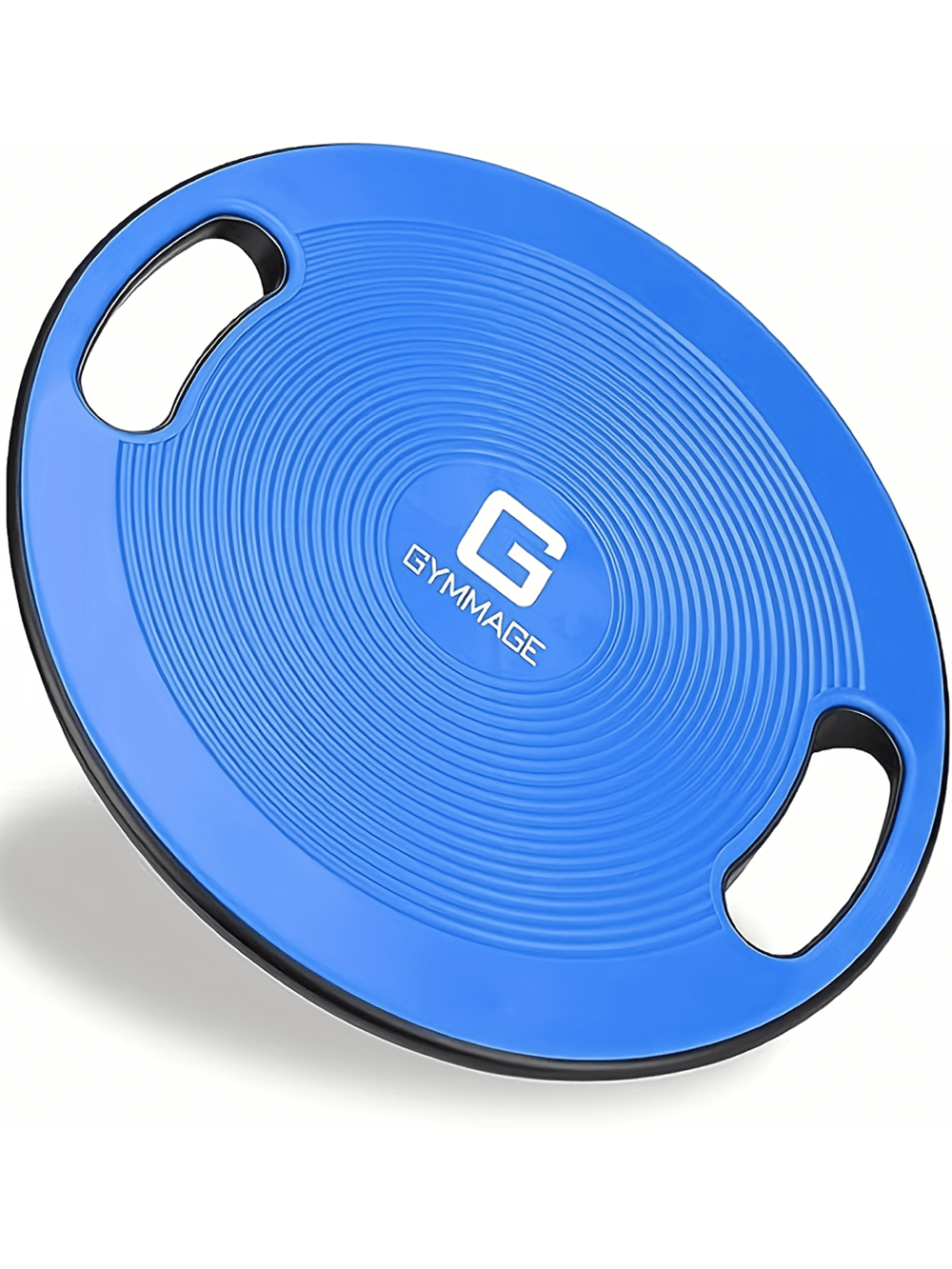 Blue Gymmage balance board for core training and physical therapy, featuring non-slip design with dual handles, 15.7-inch diameter.