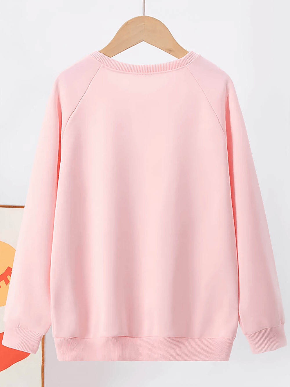 Basic Crew Neck Solid Color Sweatshirt - SF3539 in pink, casual kids pullover with long sleeves and ribbed cuffs, perfect for everyday wear.