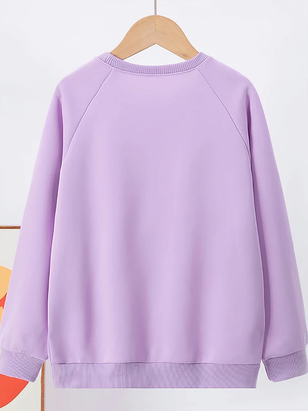 Lilac Basic Crew Neck Solid Color Sweatshirt - SF3539 for kids, cozy fleece pullover with ribbed cuffs, perfect for layering.