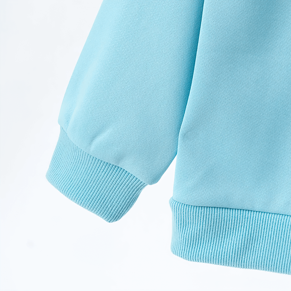 Close-up of Basic Crew Neck Solid Color Sweatshirt - SF3539 showing ribbed cuffs in pastel blue.