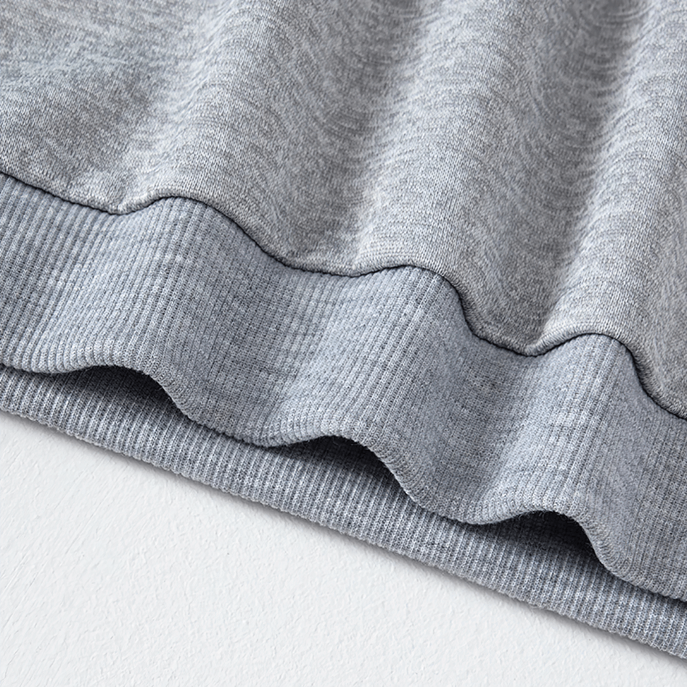 Ribbed hem detail of Basic Crew Neck Solid Color Sweatshirt - SF3539 in grey, showcasing soft fleece fabric for kids' casual wear.