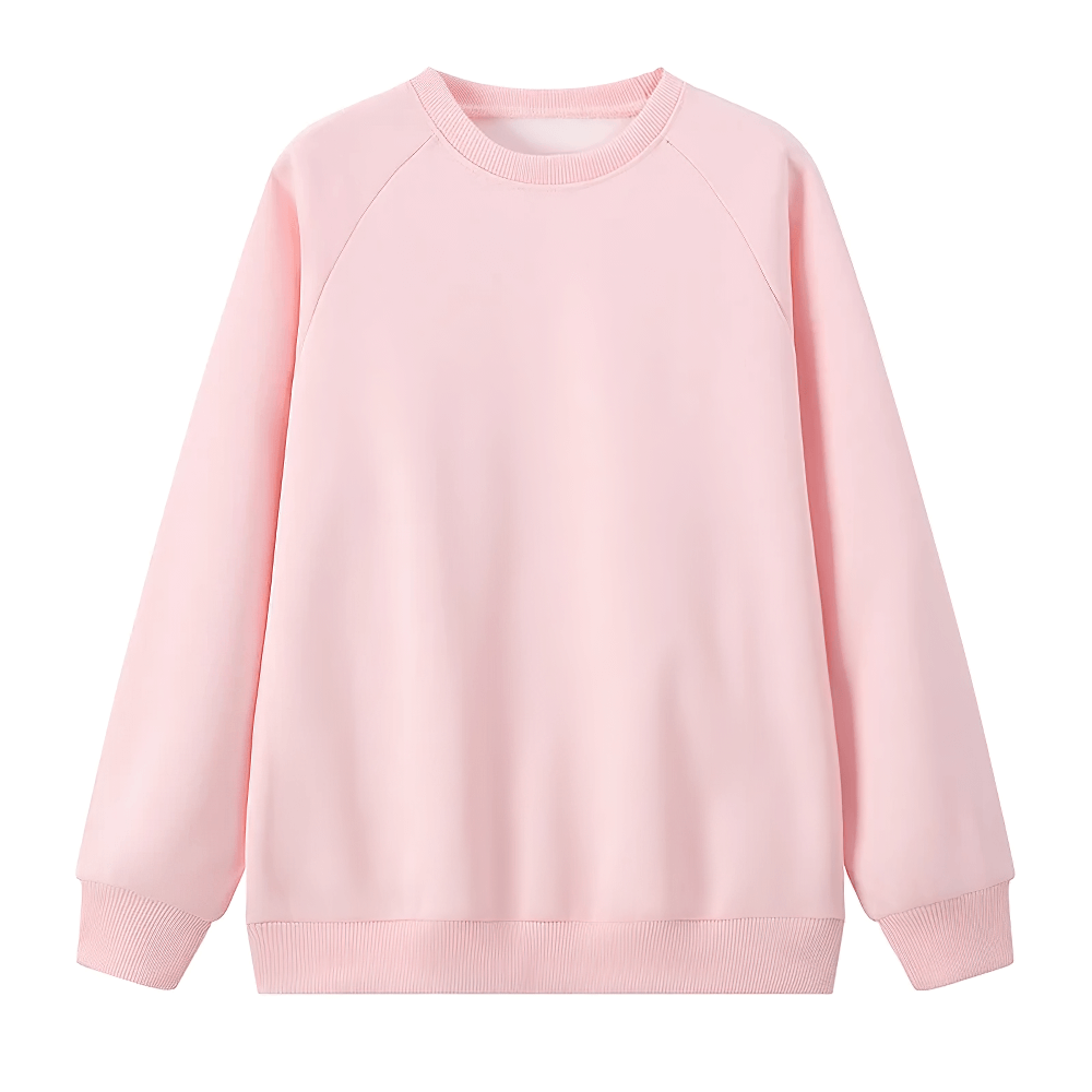 Basic Crew Neck Solid Color Sweatshirt - SF3539 in pink, long-sleeved kids pullover with soft fleece, ideal for everyday casual wear.