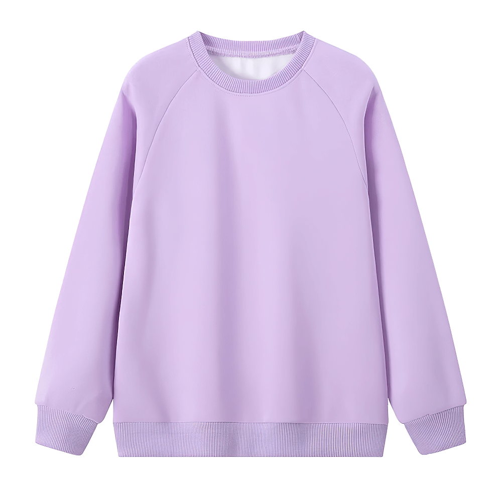 Basic Crew Neck Solid Color Sweatshirt - SF3539 in lilac, kids long-sleeved pullover with ribbed cuffs and hem, ideal for everyday wear.