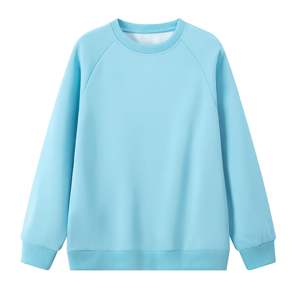 Basic Crew Neck Solid Color Sweatshirt - SF3539 in blue, casual long-sleeved kids pullover, soft fleece, ribbed cuffs and hem, versatile everyday wear.