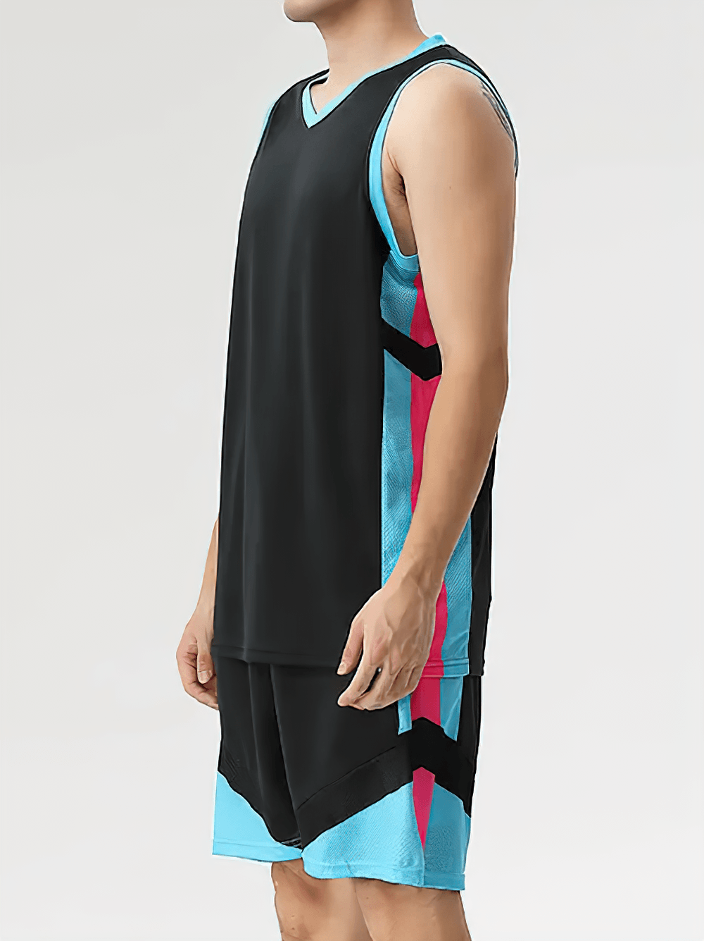 Basketball Jersey and Shorts Set for Running Sport - SF4568 in black and blue, ideal for practice and games.