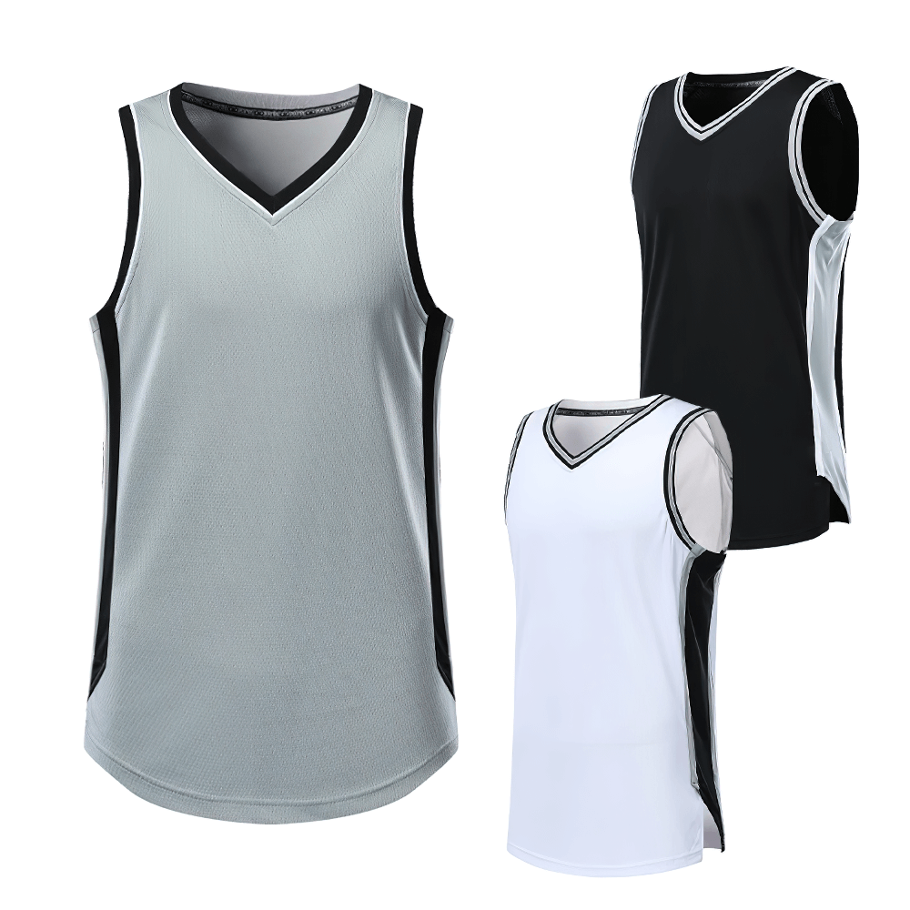 Basketball Training Tank with Mesh Sides and V-Neck - SF4091 in grey, black, and white variety showcasing breathable athletic design.