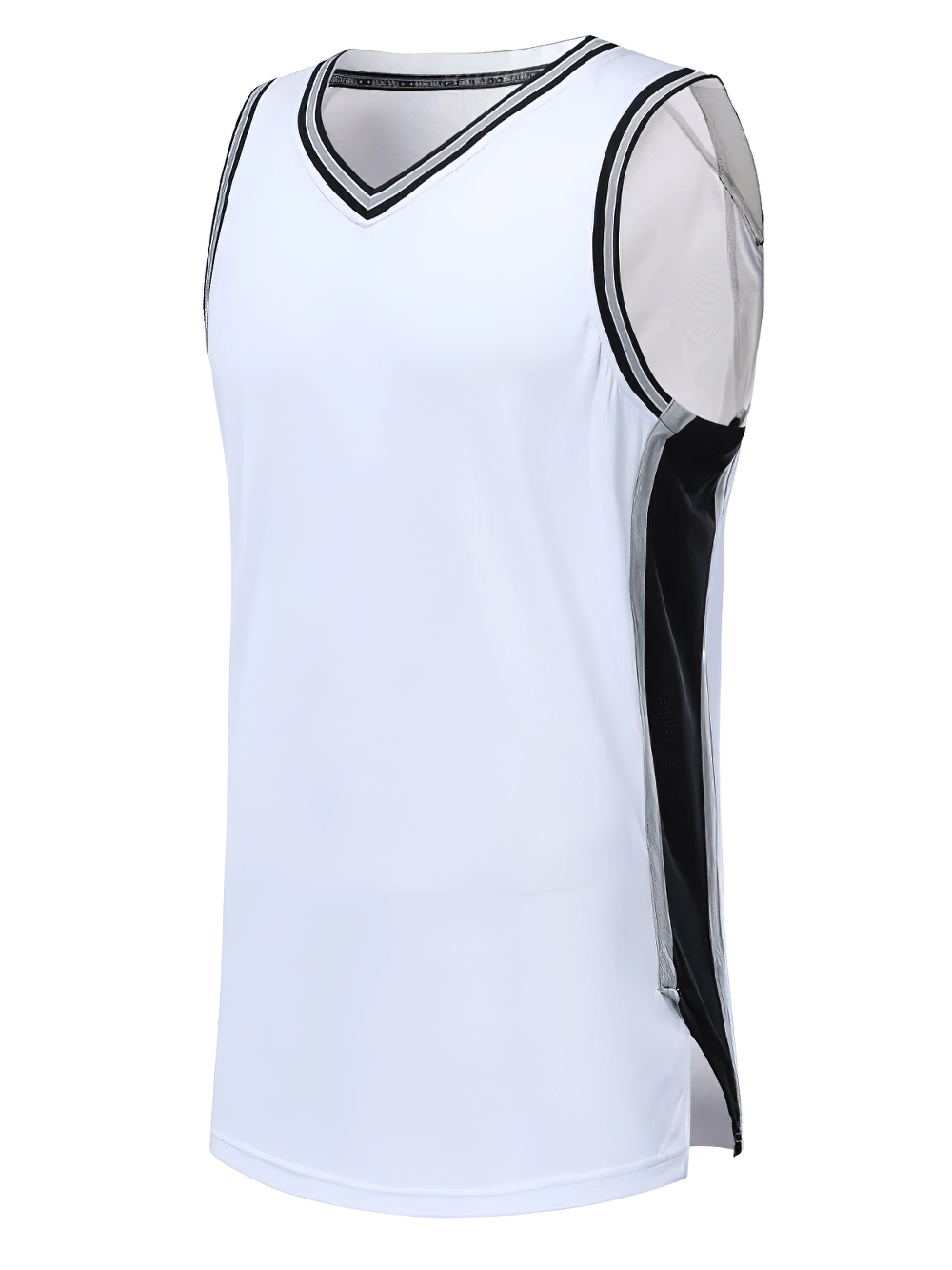 Basketball Training Tank with Mesh Sides and V-Neck - SF4091 in white with black accents