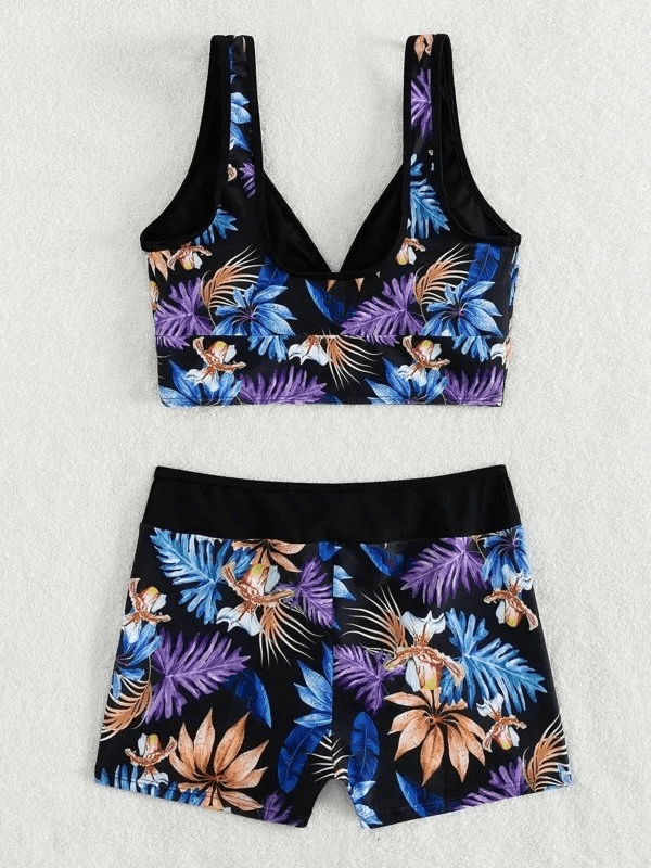 Zweiteiliger Strand-Badeanzug für Damen mit Blumendruck – SF1876 