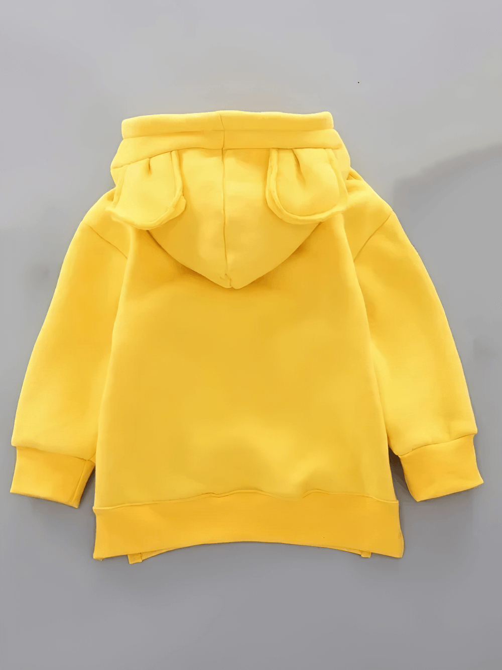Yellow Bear Ears Hoodie with Zip and Side Slits - SF3655, back view showing playful bear ears design for kids.