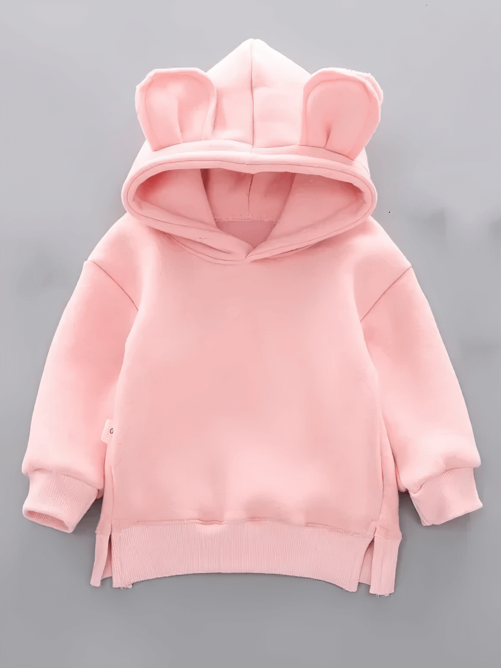 Bear Ears Hoodie with Zip and Side Slits - SF3655 in pink, featuring playful bear ears and stylish side slits for kids.