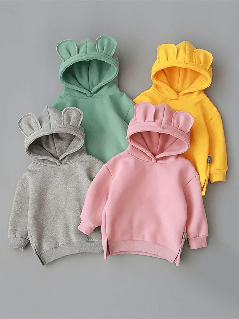 Colorful Bear Ears Hoodie with Zip and Side Slits - SF3655 for kids, featuring playful bear ears and cozy design