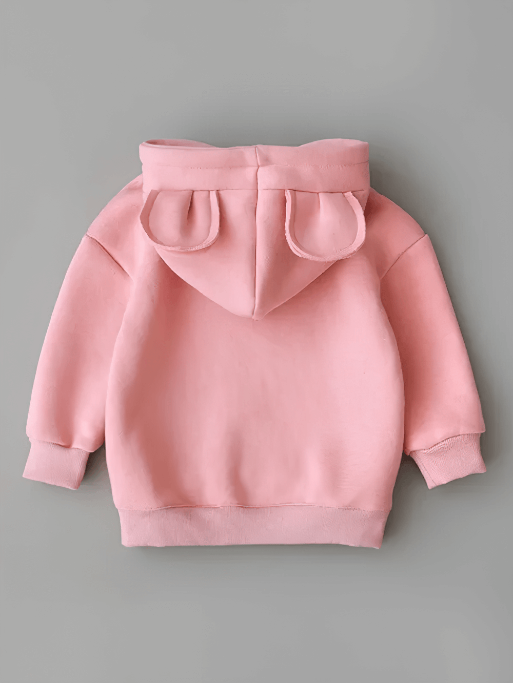 Back view of pink Bear Ears Hoodie with Zip and Side Slits - SF3655 showing cute bear ears on hood.