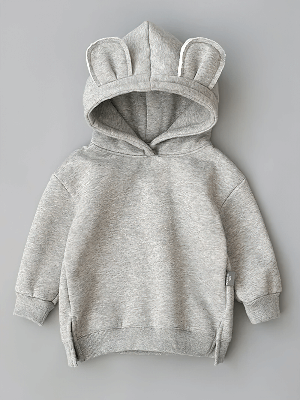 Bear Ears Hoodie with Zip and Side Slits - SF3655 in grey, featuring cute bear ears on the hood and stylish side slits for kids.