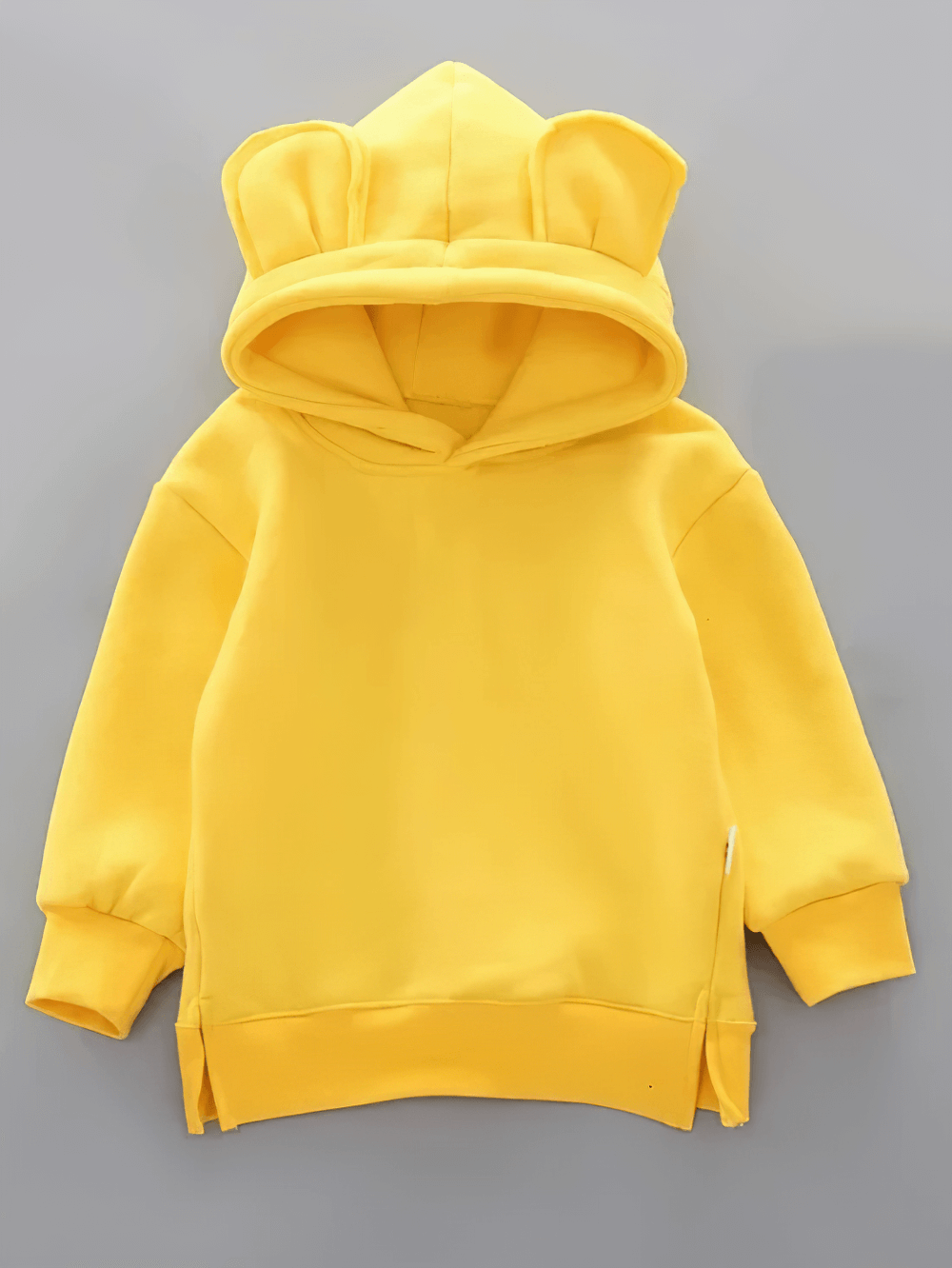 Yellow Bear Ears Hoodie with Zip and Side Slits - SF3655 for kids with playful bear ears, side slits, and soft fabric.