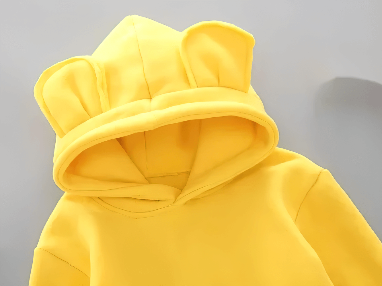 Yellow Bear Ears Hoodie with Zip and Side Slits - SF3655 in soft fabric.
