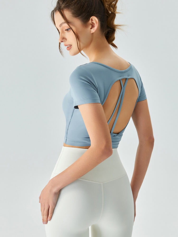 Wunderschönes Yoga-T-Shirt mit hohlem Rücken / kurzärmeliges Sport-Crop-Top - SF1372 
