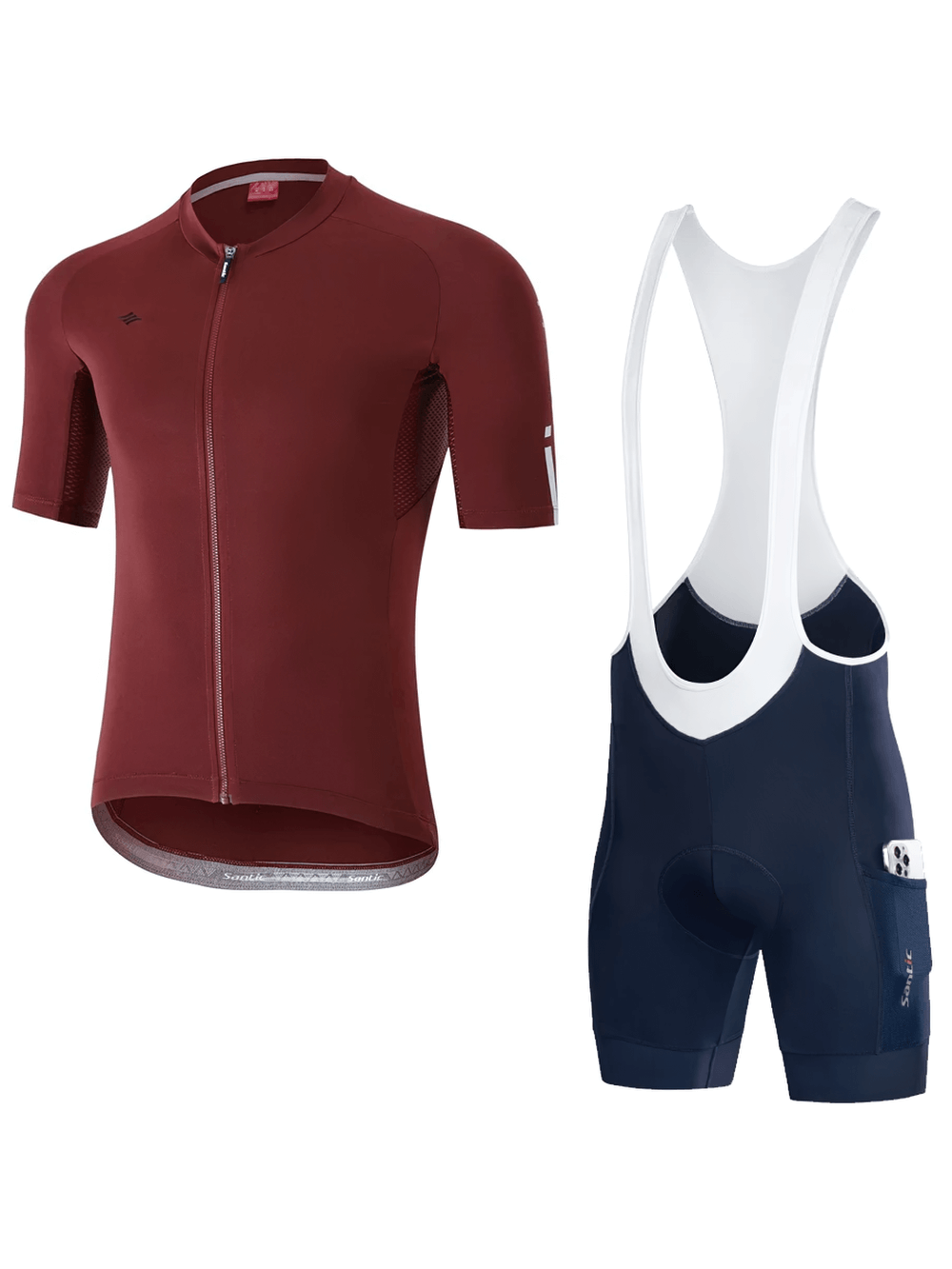 Men's cycling apparel set with short sleeve top and padded bib shorts, ideal for summer, featuring quick-dry polyester and 4D gel padding.