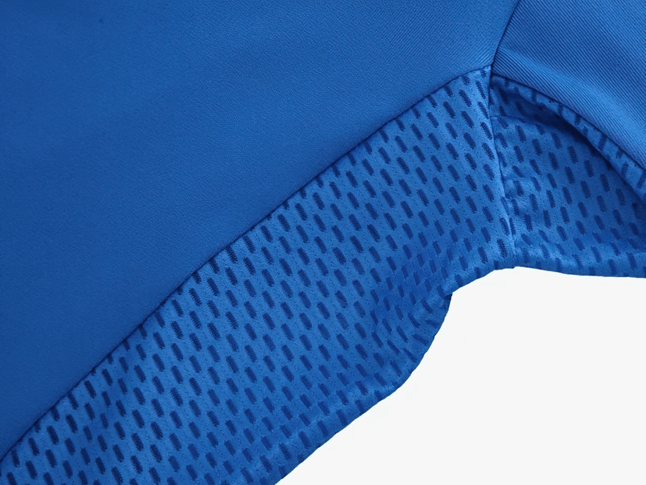 Close-up of blue cycling jersey fabric with breathable mesh design for men's bike apparel SF2598.