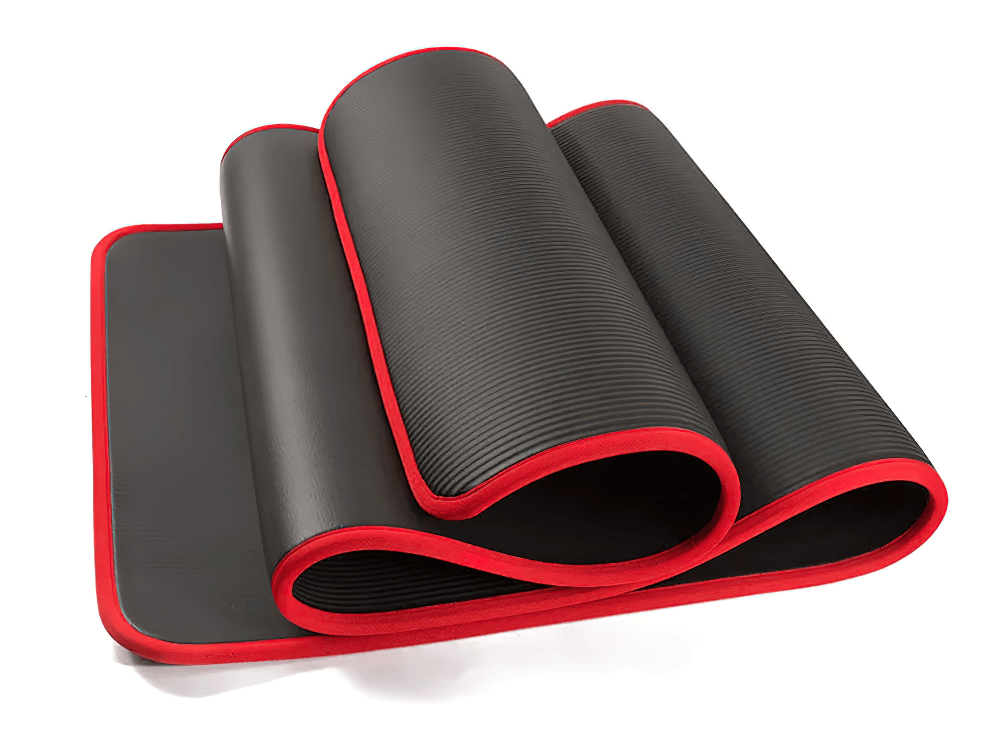 Black and red non-slip yoga mat SF3277, thick and eco-friendly with reliable grip for fitness and pilates, perfect for home or gym use.