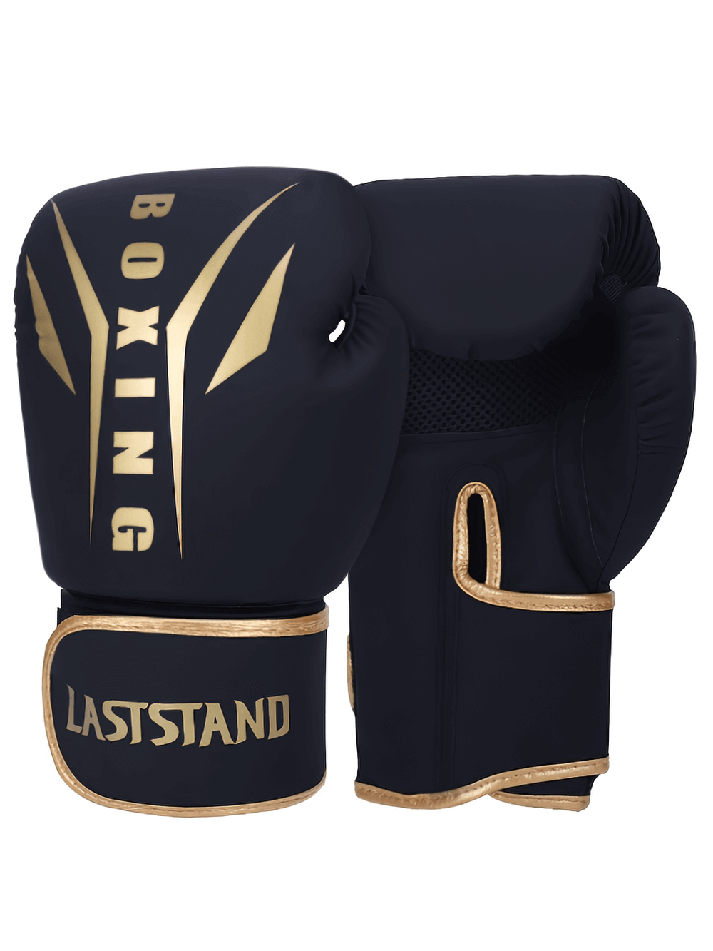 Black PU leather boxing gloves with hook and loop strap, breathable non-textile for sparring and training, SF3135 model