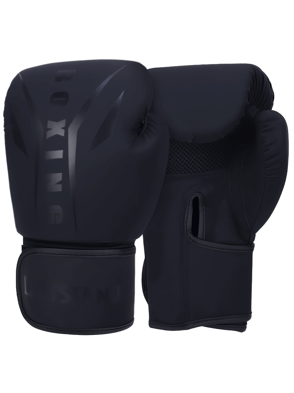 Matte black PU leather boxing gloves with hook and loop strap, ideal for training and sparring - SF3135.